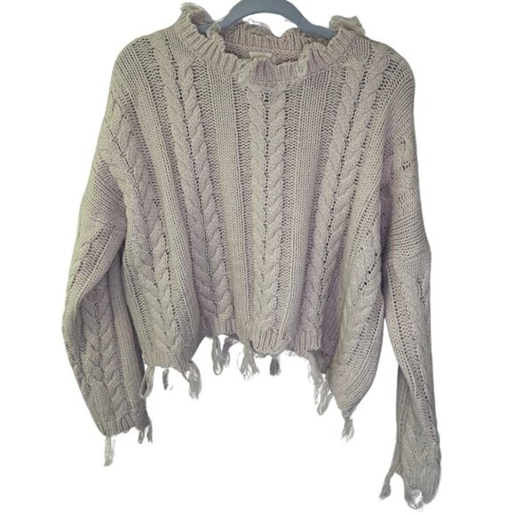 Altar'd State Cable Knit Sweater with Fringe Frayed - Size XS - Picture 1 of 3
